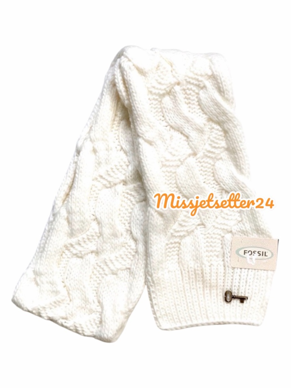 Fossil Gemma White Cable Scarf With Key Charm NEW Classic